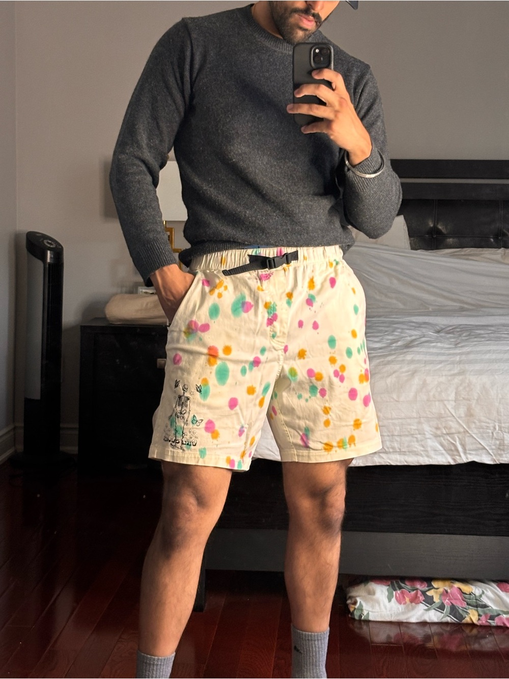 Empyre Cream Tie-Dye Spot Shorts with Multicolor Splatter